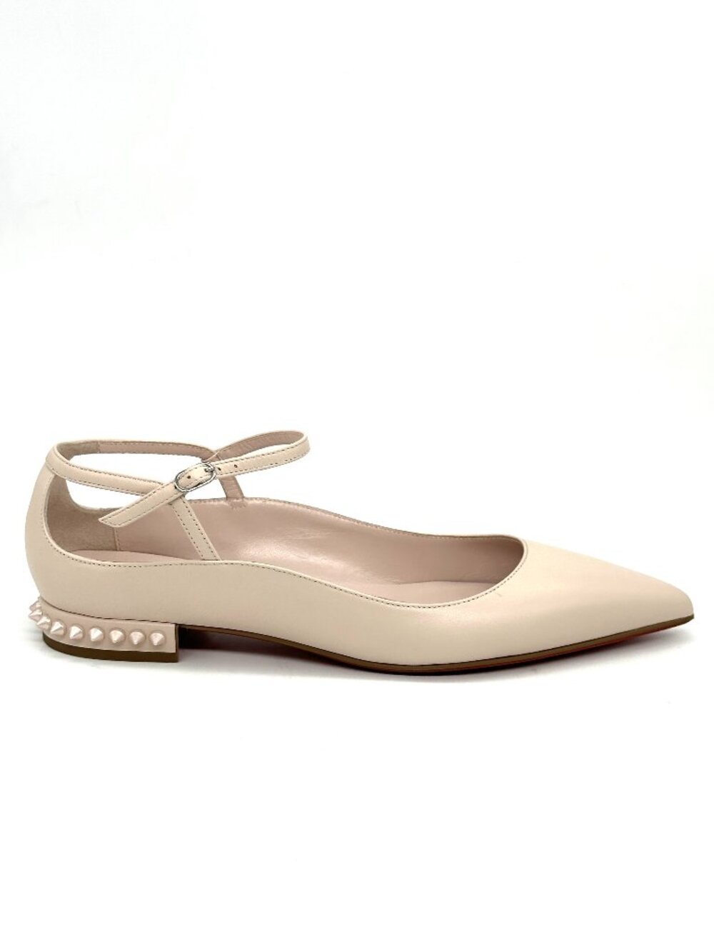 Christian Louboutin CONCLUSIVE Spike Ankle Strap Flat Ballerina Shoes Leche - Picture 10 of 15